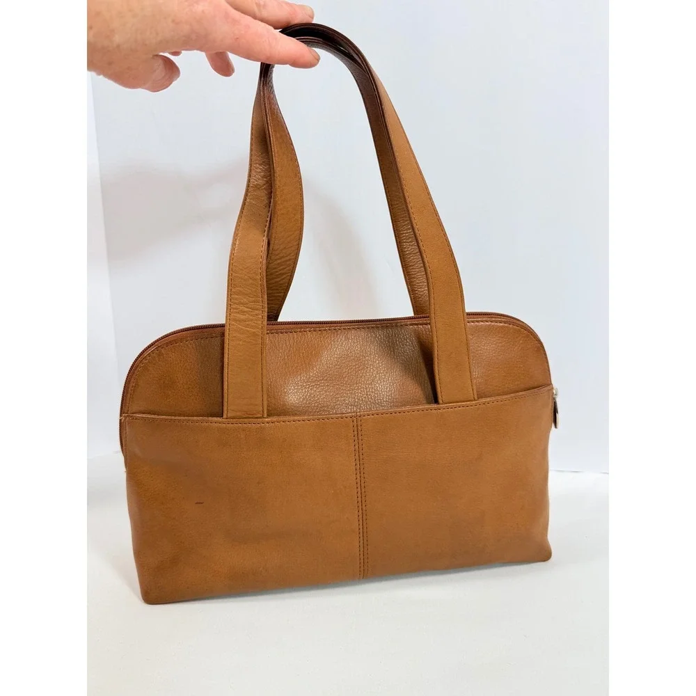Rolfs Brown Leather Shoulder Bag Zip Top Handbag Vintage Style